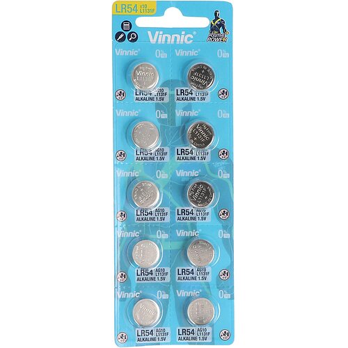 Vinnic AG10 LR54 LR1130 389 1.5V Alkaline Knopfzelle - 10er Verpackung Vinnic AG10 LR54 LR1130 389 1.5V Alkaline Knopfzelle - 10er Verpackung
