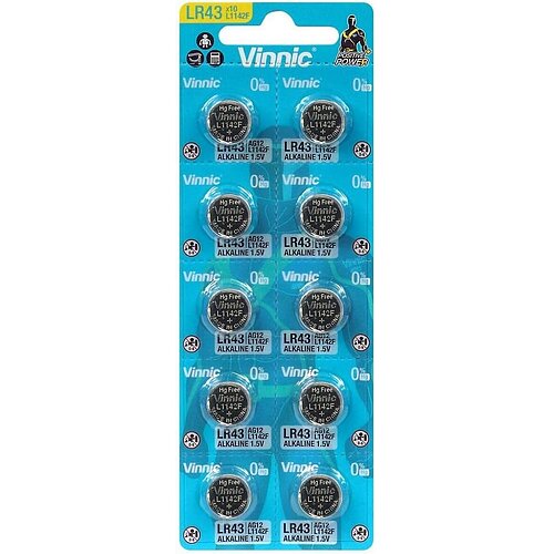 Vinnic AG12 LR43 LR1142 386 1.5V Alkaline Knopfzelle - 10er Verpackung Vinnic AG12 LR43 LR1142 386 1.5V Alkaline Knopfzelle - 10er Verpackung