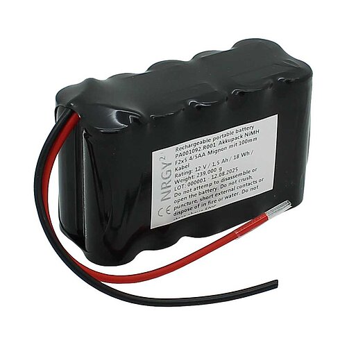Akkupack NiMH 12V 1500mAh F2x5 4/5AA Mignon mit 100mm Kabel