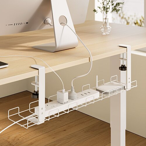 InLine® Kabelführungs-Gitter 60cm für Tischmontage mit Schraubklemmen, weiß