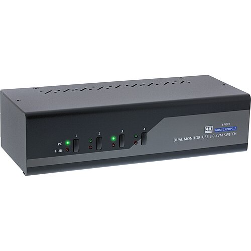 Inline® KVM Desktop Switch, 4-fach, Dual Monitor, DP + HDMI, 4K, USB 3.0, Audio