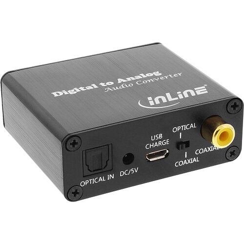 Inline® Audio DA-Wandler, Toslink & Cinch Eingang zu Cinch Stereo Ausgang, USB