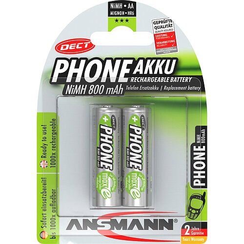 Ansmann NiMH AA Mignon 800mAh HR6 Akku für DECT Telefon - 2er Verpackung