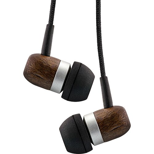 Inline® woodin-ear, In-Ear Headset mit Kabelmikrofon und Funktionstaste, Walnuss