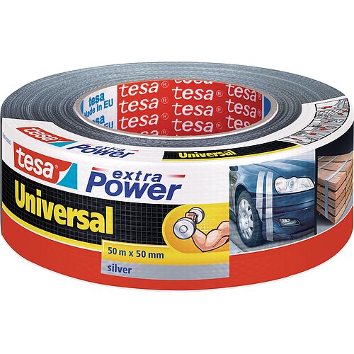 tesa extra power universal, 50m x 50mm, gewebeverstürktes Folienband, silber tesa extra power universal, 50m x 50mm, gewebeverstürktes Folienband, silber