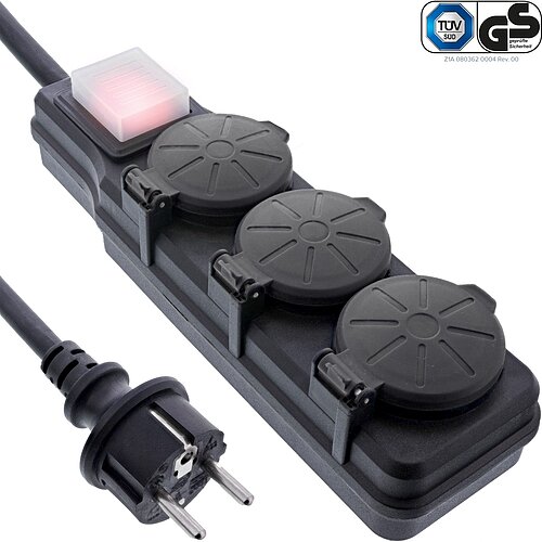 InLine® Outdoor-Steckdosenleiste, 3-fach Schutzkontakt, IP44, mit Schalter, 10m InLine® Outdoor-Steckdosenleiste, 3-fach Schutzkontakt, IP44, mit Schalter, 10m