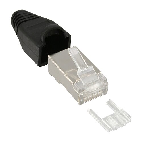 10er Pack Inline® Crimpst. RJ45 gesch., mit Knickschutz & Einfädelhilfe, schwarz 10er Pack Inline® Crimpst. RJ45 gesch., mit Knickschutz & Einfädelhilfe, schwarz