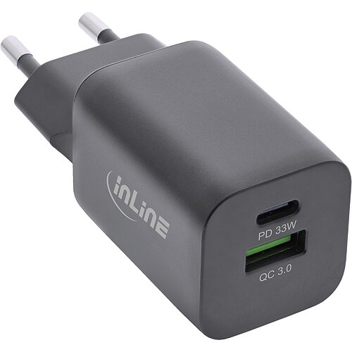Inline® Power Delivery + Quick Charge USB Netzteil, 33W Ladegerät, USB-A + USB-C