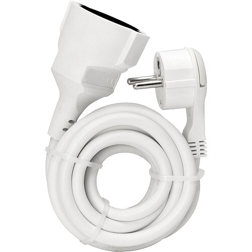 Kopp Strom-Verlängerung Schutzkontakt Stecker gewinkelt / Buchse, extra flach , weiß, 3m