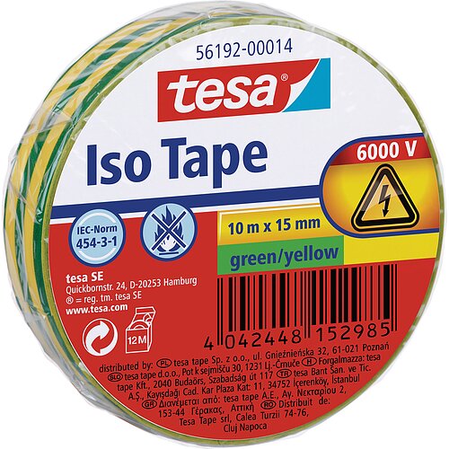 tesa Isolierklebeband, 10m x 15mm, grün/gelb tesa Isolierklebeband, 10m x 15mm, grün/gelb