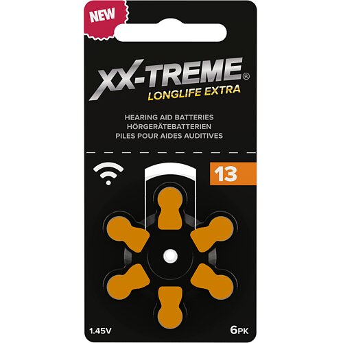 Typ 13 PR48 XX-Treme Hörgerätebatterien 1,45 V - Orange - 300 Stück 50 x 6er Verpackung