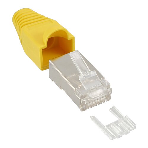 10er Pack Inline® Crimpst. RJ45 gesch., mit Knickschutz & Einfädelhilfe, gelb