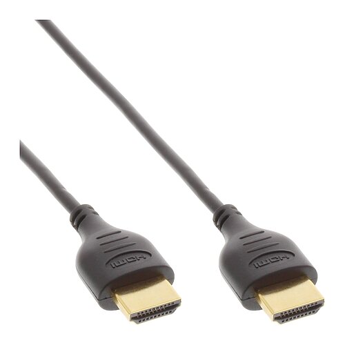 Inline® HDMI Superslim Kabel A an A, HS mit Eth., Premium, schwarz / gold, 1m