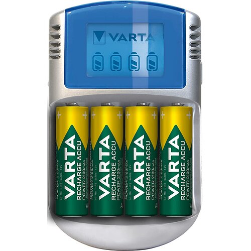 NiMH Akku LCD Ladegerät 1,4A Varta 57070 für AA Mignon AAA Micro mit 4 x AA 2600mAh