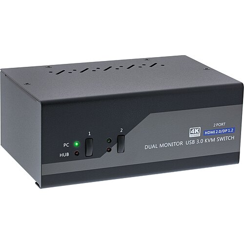 Inline® KVM Desktop Switch, 2-fach, Dual Monitor, DP+HDMI, 4K, USB 3.0, Audio