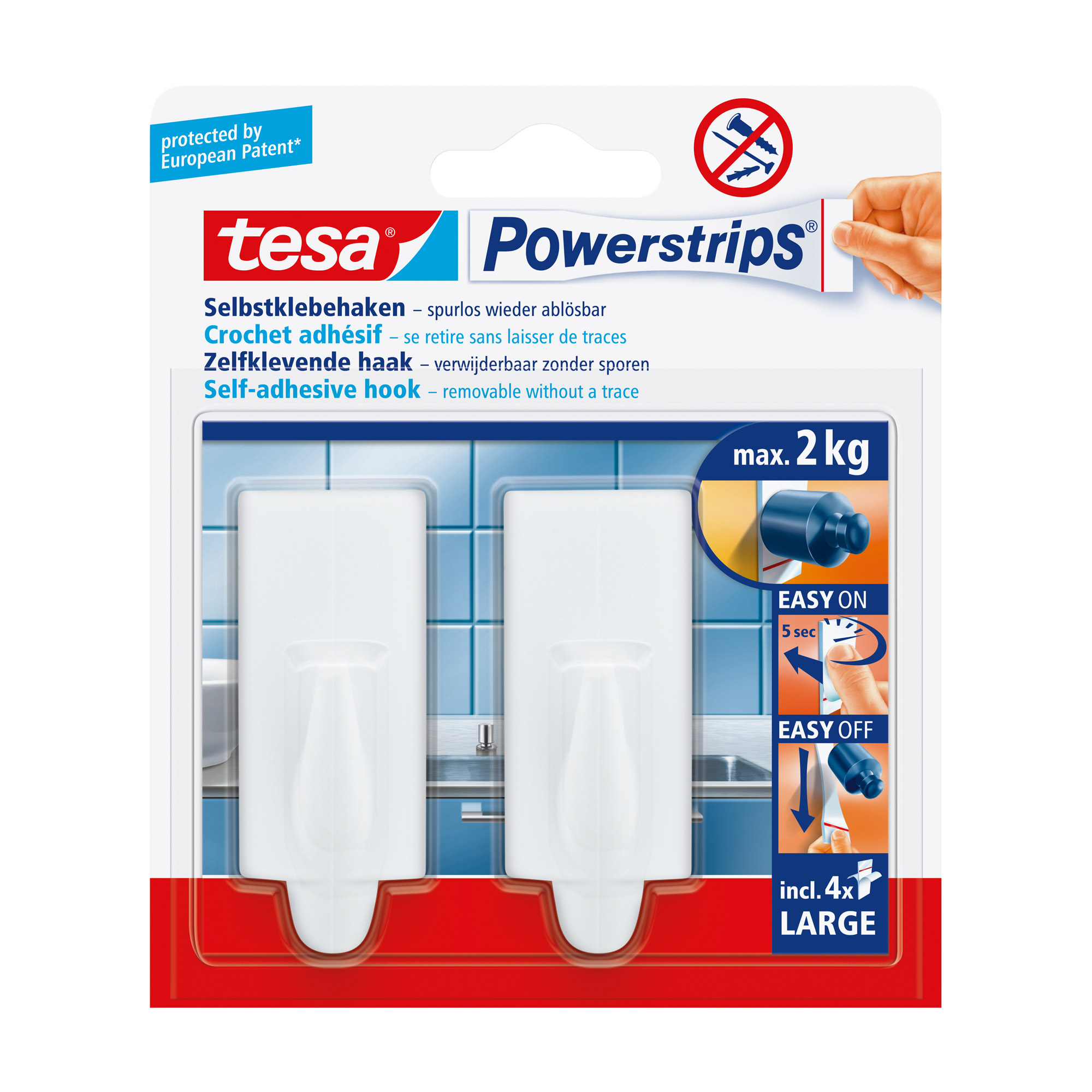 tesa Powerstrips-Haken, large trend, 2er-Pack, weiß tesa Powerstrips-Haken, large trend, 2er-Pack, weiß