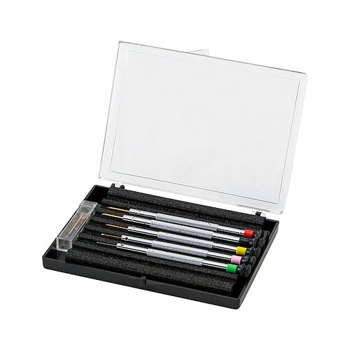 5 Uhrmacher Schraubendreher 0,5 - 1,2mm mit Ersatzklingen 5 Uhrmacher Schraubendreher 0,5 - 1,2mm mit Ersatzklingen