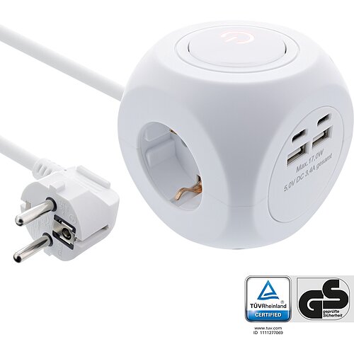 InLine® Charging Cube, 3x Schutzkontakt, 2x USB-C, 2x USB-A, weiß, 2m InLine® Charging Cube, 3x Schutzkontakt, 2x USB-C, 2x USB-A, weiß, 2m