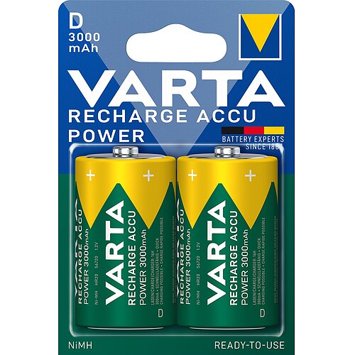 Varta NiMH Mono D 3000mAh HR20 Power Recharge Akku - 2er Verpackung Varta NiMH Mono D 3000mAh HR20 Power Recharge Akku - 2er Verpackung