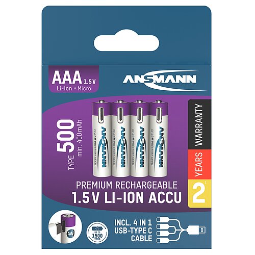 Ansmann Li-Ion AAA Micro 500mAh HR03 Akku 1.5V - 4er Verpackung Ansmann Li-Ion AAA Micro 500mAh HR03 Akku 1.5V - 4er Verpackung