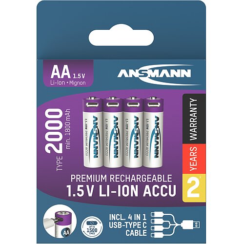 Ansmann Li-Ion AA Mignon Akku 1,5V - 2000mAh - 1 x 4er Verpackung Ansmann Li-Ion AA Mignon Akku 1,5V - 2000mAh - 1 x 4er Verpackung