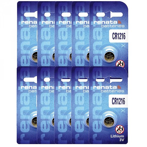 Renata CR1216 Lithium Knopfzelle 3V Batterie - 10er Verpackung Renata CR1216 Lithium Knopfzelle 3V Batterie - 10er Verpackung