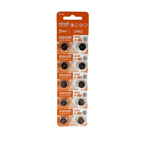 10 x Maxell LR43 AG12 LR1142 386 1.5V Alkaline Knopfzelle - 10er Verpackung