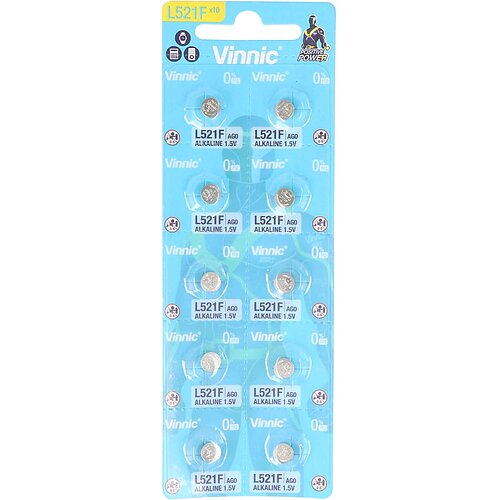 Vinnic AG0 LR63 LR521 379 1.5V Alkaline Knopfzelle - 10er Verpackung Vinnic AG0 LR63 LR521 379 1.5V Alkaline Knopfzelle - 10er Verpackung