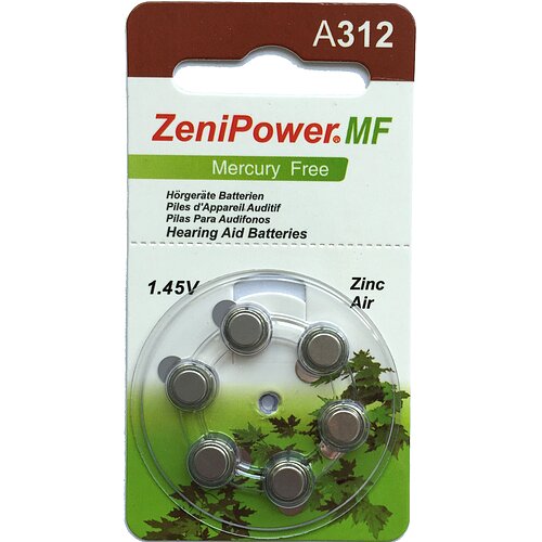 Typ 312 PR41 ZeniPower Hörgerätebatterien 1,45 V - Braun - 120 Stück