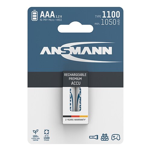 Ansmann NiMH AAA Micro 1100mAh HR03 Akku - 2er Verpackung Ansmann NiMH AAA Micro 1100mAh HR03 Akku - 2er Verpackung
