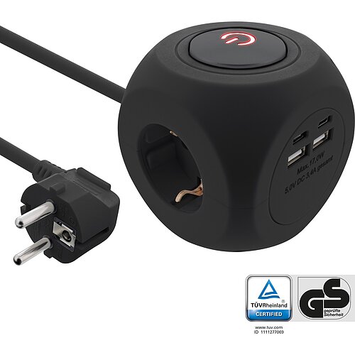 InLine® Charging Cube, 3x Schutzkontakt, 2x USB-C, 2x USB-A, schwarz, 2m InLine® Charging Cube, 3x Schutzkontakt, 2x USB-C, 2x USB-A, schwarz, 2m