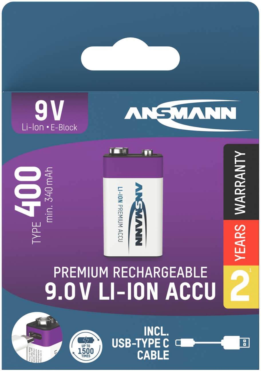 Ansmann NiMH 9V Block 400mAh HR6F22 Li-Ion Akku - 1er Verpackung Ansmann NiMH 9V Block 400mAh HR6F22 Li-Ion Akku - 1er Verpackung