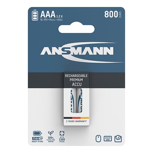 Ansmann NiMH AAA Micro 800mAh HR03 Akku - 2er Verpackung