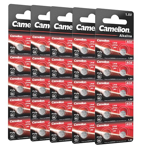 5 x Camelion AG5 LR48 LR754 393 1.5V Alkaline Knopfzelle - 10er Verpackung 5 x Camelion AG5 LR48 LR754 393 1.5V Alkaline Knopfzelle - 10er Verpackung