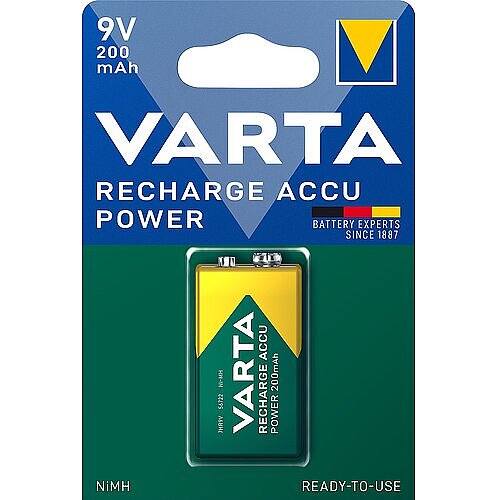 Varta NiMH 9V Block 200mAh HR6F22 Power Recharge Akku - 1er Verpackung Varta NiMH 9V Block 200mAh HR6F22 Power Recharge Akku - 1er Verpackung