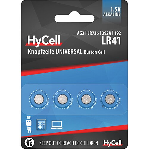 Hycell LR41 LR736 392 1.5V Alkaline Knopfzelle - 4er Verpackung