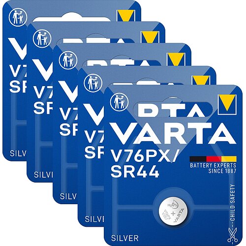 5 x Varta SR44 V76PX Silberoxid Batterie 1,55V 5 x Varta SR44 V76PX Silberoxid Batterie 1,55V