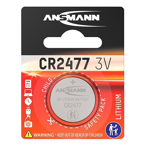 Ansmann CR2477 Lithium Knopfzelle 3V Batterie ohne Absatz - 1er Verpackung