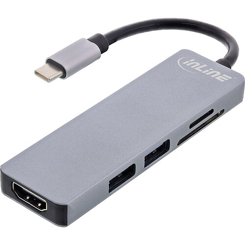 Inline® Multi-Hub USB 3.2 Gen.1, 2x USB-A, HDMI 4K/30Hz, Cardreader, Alu, grau Inline® Multi-Hub USB 3.2 Gen.1, 2x USB-A, HDMI 4K/30Hz, Cardreader, Alu, grau