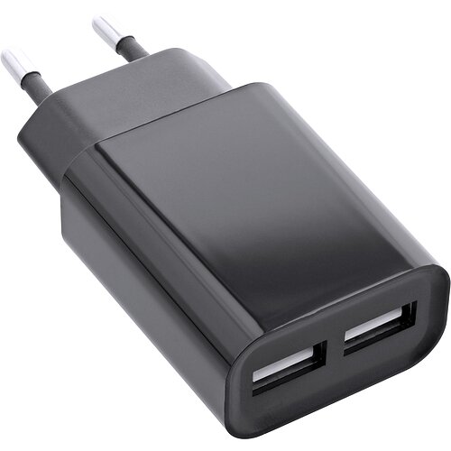 Inline® USB Ladegerät DUO, Netzteil 2-fach, 100-240V zu 5V/2.1A, schwarz