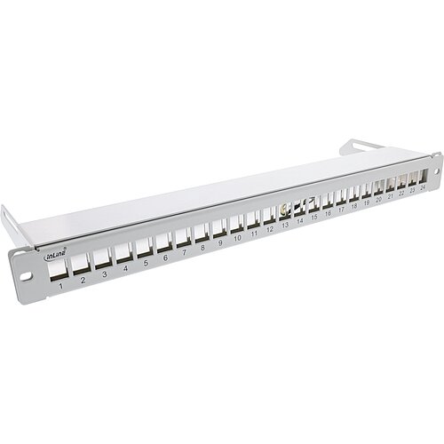 Inline® Patchfeld 24-fach, Keystone Leerblech Patchpanel mit Auszug, 19", 1HE Grau