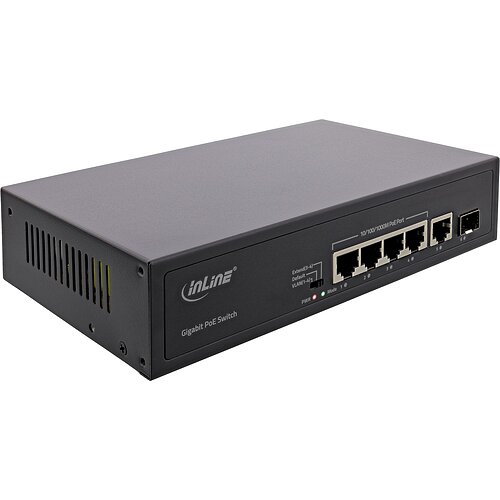 Inline® PoE+ Gigabit Netzwerk Switch 5 Port (4x PoE+), 1xSFP, 1Gb/s, Desktop