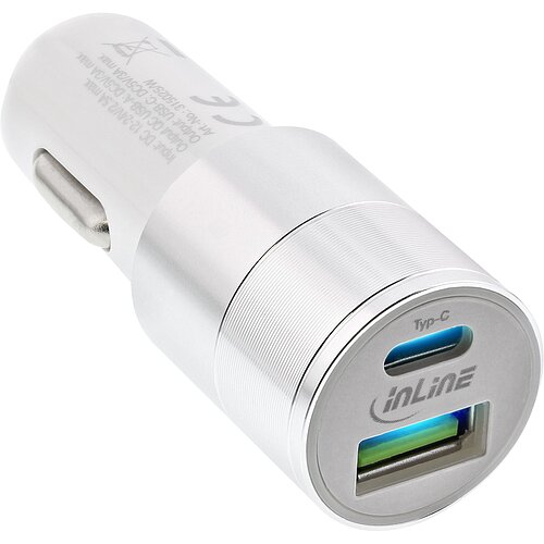 Inline® USB KFZ Stromadapter Quick Charge 3.0, 12/24VDC zu 5V DC/3A, USB-A+USB-C