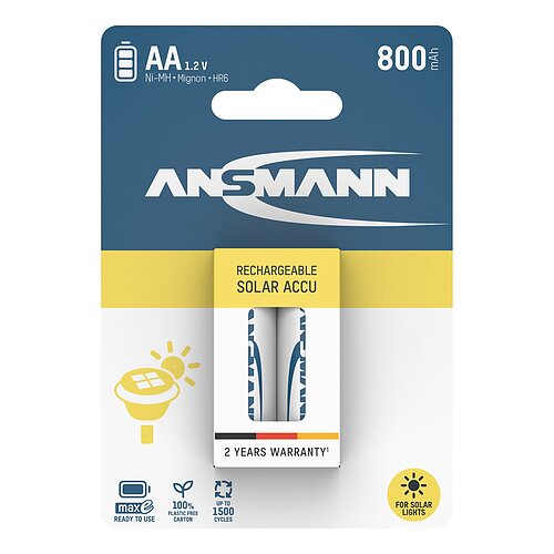 Ansmann NiMH AA Mignon 800mAh HR6 Akku für Solar - 2er Verpackung