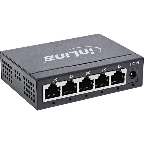 Inline® Gigabit Netzwerk Switch 5-Port, 1Gb/s, Desktop, Metallgehäuse, Lüfterlos