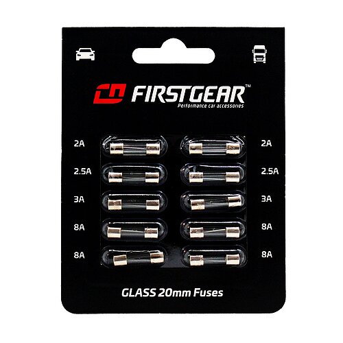 KFZ-Sicherungen Glas 20mm Ersatzsicherungen 10st. Blister FirstGear