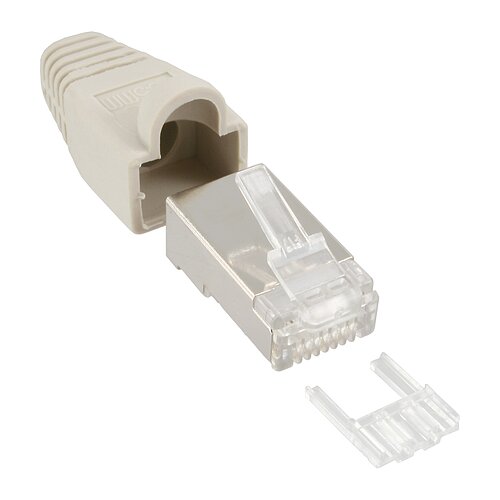 10er Pack Inline® Crimpst. RJ45 gesch., mit Knickschutz & Einfädelhilfe, beige 10er Pack Inline® Crimpst. RJ45 gesch., mit Knickschutz & Einfädelhilfe, beige