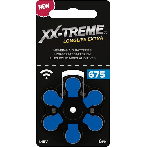 Typ 675 PR44 XX-Treme Hörgerätebatterien - Blau - 6 Stück